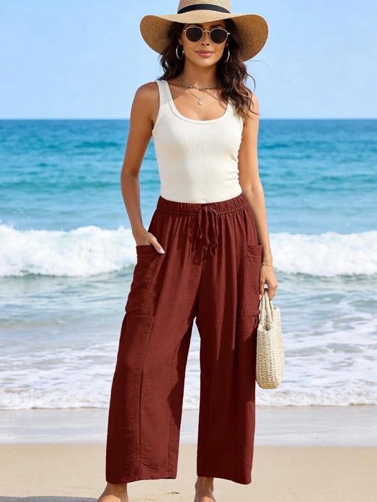Blue Moon Under Pants - NWT Women’s Wide-Leg Drawstring Summer Pants in Brick! Size M/L